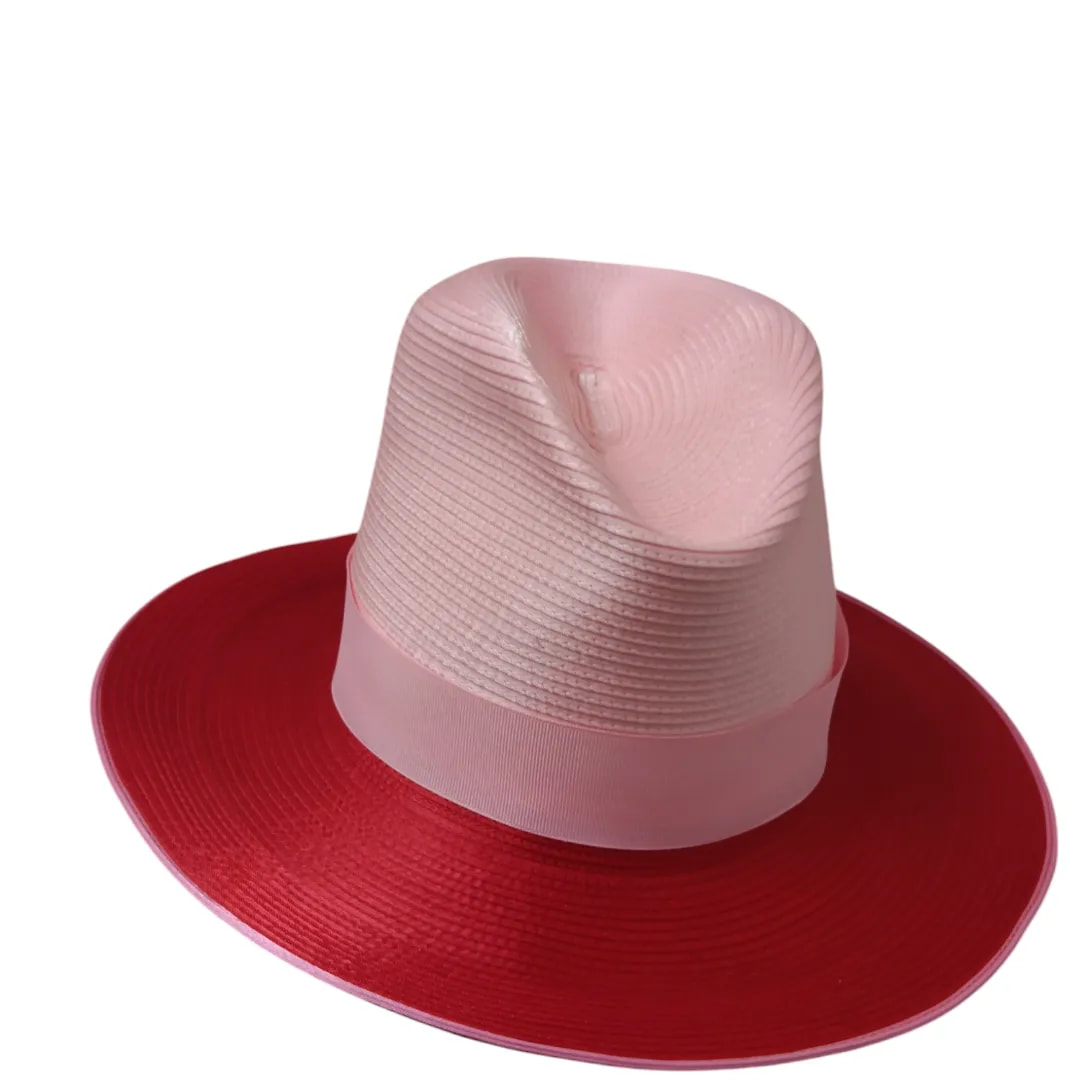 Pink And Red All Weather Satin Ribbon Center Dent Fedora Hat display picture 1