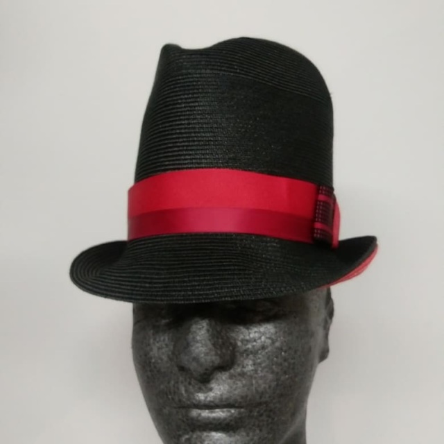 Black Red Spring Summer Fedora Hat With Red/Black Double Brim